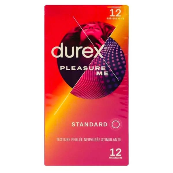 Durex Pleasure Me - Préservatifs Lubrifiés Ultra Perlés Standard - Stimule le Plaisir - 12 préservatifs