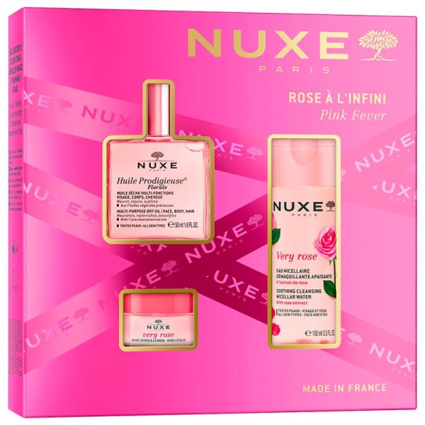 Nuxe Coffret Rose à l'Infini - Huile Prodigieuse Florale + Eau Micellaire Very Rose + Baume Lèvres Very Rose