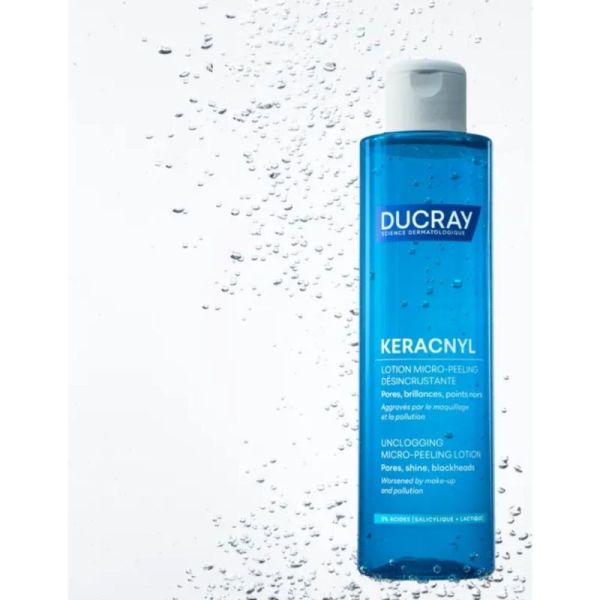 Ducray Keracnyl Lotion Micro-Peeling Désincrustante 200 ml - Resserre les pores, matifie et réduit les boutons