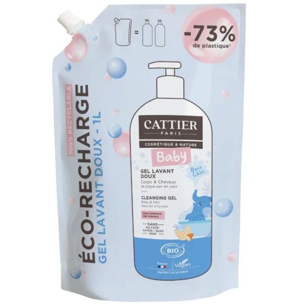 Cattier Baby Gel Lavant Doux Bio Éco-Recharge 1L – Douceur et écologie