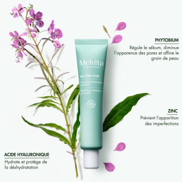 Melvita Gel-Crème Correcteur Matifiant - 40ml - Régule le sébum, matifie et affine le grain de peau