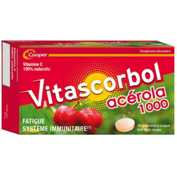 Vitascorbol Acérola 1000 - 30 Comprimés à Croquer - Saveur Fruits Rouges - Pour plus de vitalité