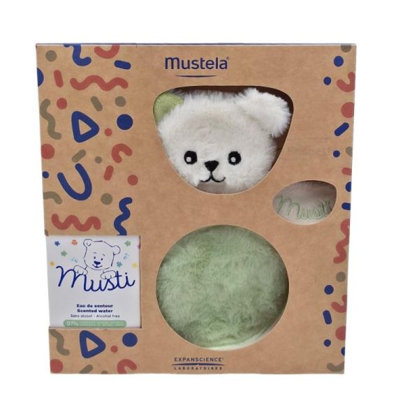 Mustela Coffret Musti Eau de Senteur et Doudou Vert et Blanc - Eveille les sens et parfume délicatement dès la naissance
