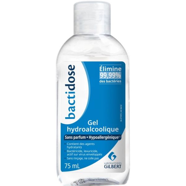 Gilbert Bactidose Gel Hydroalcoolique Sans Parfum 75ml – Désinfection des mains