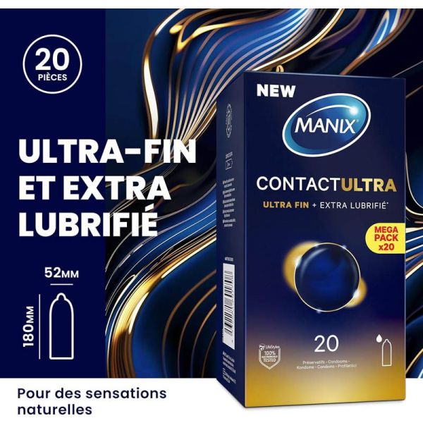 Manix Contact Préservatifs Ultra-Fin + Extra Lubrifié - 20 préservatifs