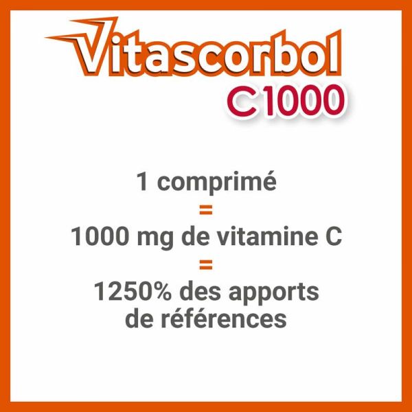 Vitascorbol Vitamine C 1000mg - Lot de 2 x 20 comprimés effervescents - Vitalité et Défenses Renforcées