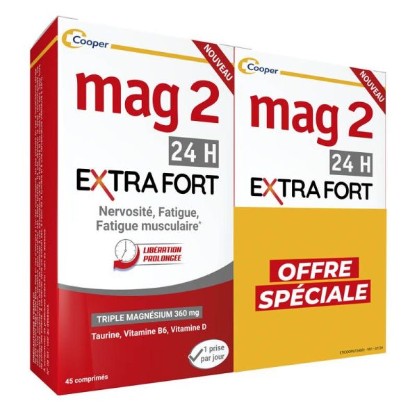 Mag 2 24H Extra Fort - Lot de 2 x 45 comprimés - Énergie, Nerveux et Musculaire