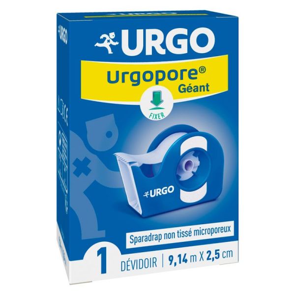 Urgo Urgopore Sparadrap Microporeux Géant - 9,14 m x 2,5 cm - Fixe les Pansements - 1 Dévidoir