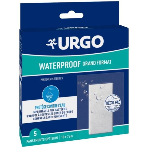 Urgo Waterproof Grand Format - 5 Pansements 10 x 7 cm - Protection Étanche des Plaies