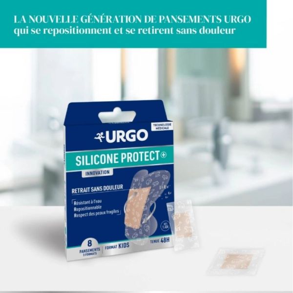 Urgo Silicone Protect + -  8 Pansements prédécoupés format kids dès 1 an - Tenue 48h