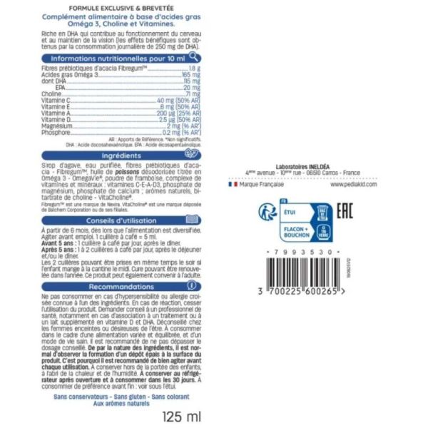 Pédiakid Sirop Oméga 3 125 ml – Mémoire et concentration de l'enfant