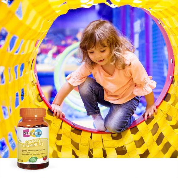 Pediakid Gommes Vitamine D3 Goût Fraise 60 Gommes – Croissance osseuse et immunité