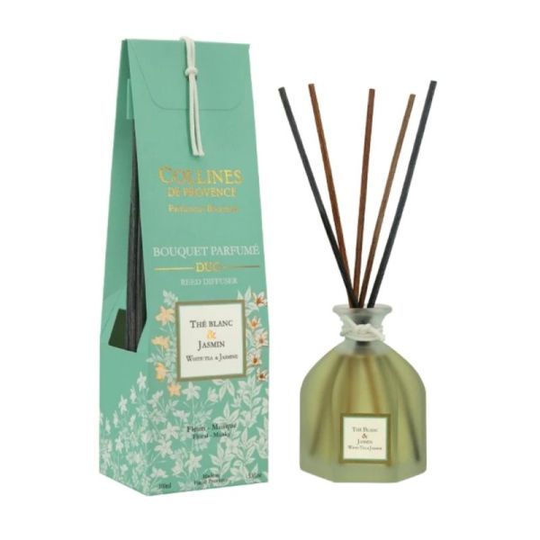 Collines de Provence Bouquet Parfumé Thé Blanc & Jasmin 100ml – parfum d’intérieur frais et apaisant