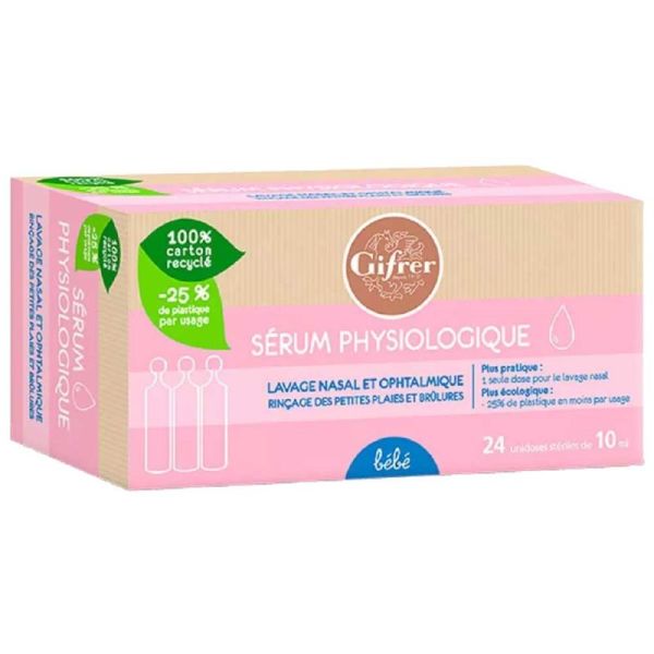 Gifrer Sérum Physiologique 24 Unidoses de 10 ml - Hygiène Nez et Yeux Bébé