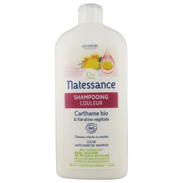 Natessance Shampoing Couleur Carthame Bio & Kératine Végétale - 500 m