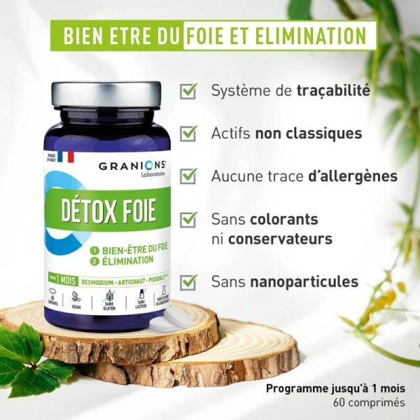 Granions Detox Foie 60 Comprimés - Bien-être du foie, detox, digestion stimulée