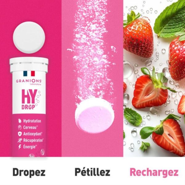 Granions Hydrop Électrolytes Fraise 20 Comprimés Effervescents – Hydratation et énergie