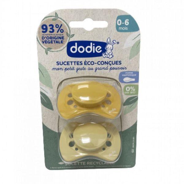 Dodie Sucette Anatomique Eco-Conçue +0m Jaune Lot de 2