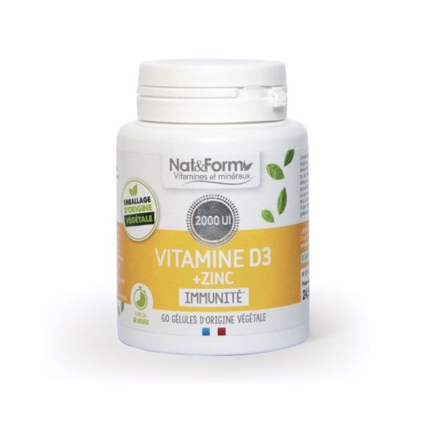 Nat & Form Vitamines et Minéraux Vitamine D3 + Zinc - 60 Gélules Végétales 