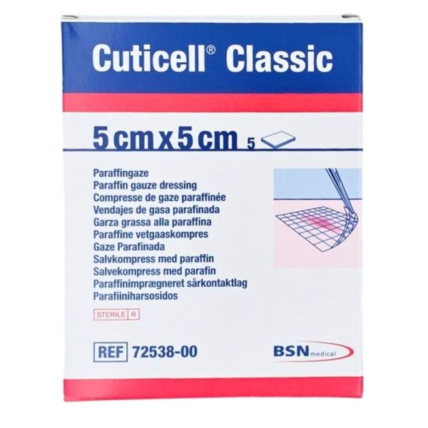 Cuticell Classic 5cm x 5cm (boîte de 5) - Compresse de gaze paraffinée non adhérente