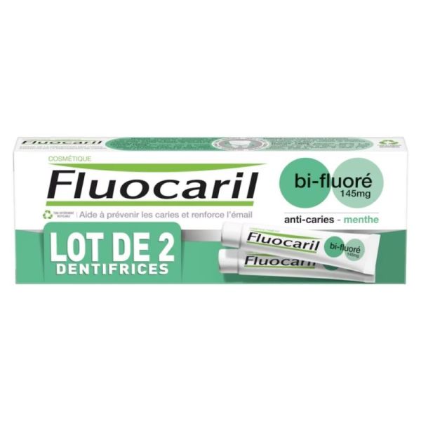 Fluocaril Dentifrice Bi-Fluoré Menthe 145mg lot de 2x75 ml - Prévention des caries et renforcement de l'émail