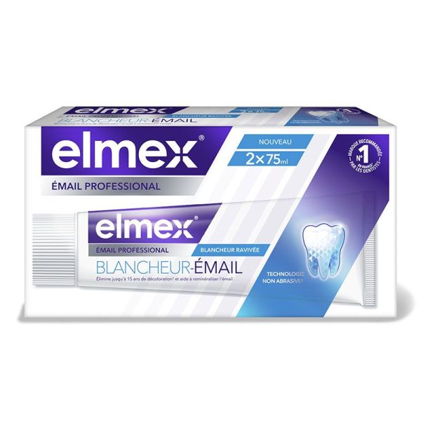 Elmex Émail Professional Blancheur-Émail - Lot de 2 x 75 ml - Dents Blanches et Protection Émail