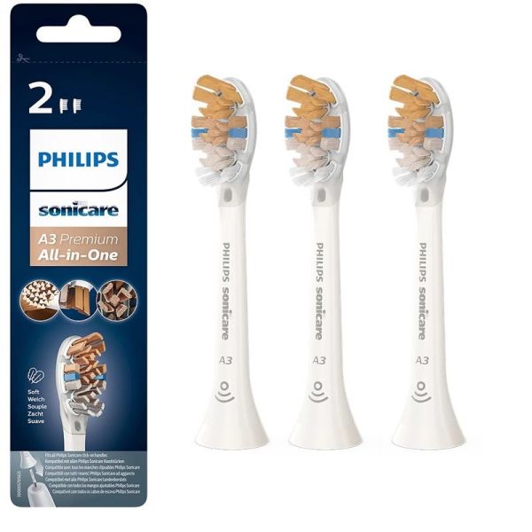 Philips Sonicare A3 Premium All-in-One Têtes de Brosses Blanches HX6093/87 - 3 Têtes