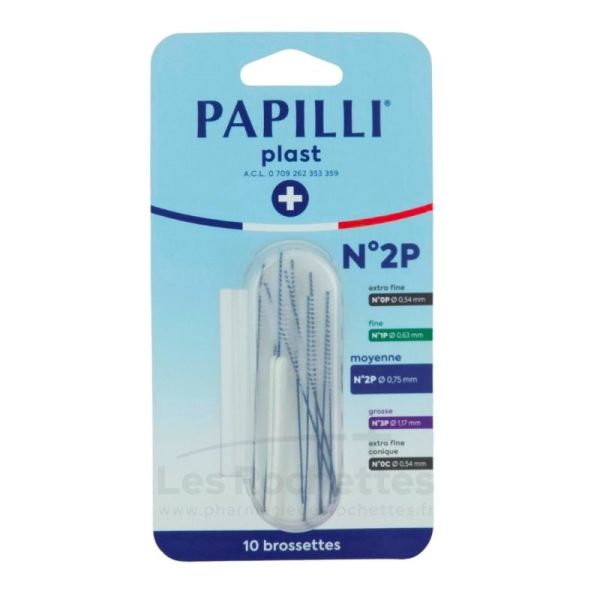 Papilli Plast Brossette Interdentaire - N°2P - Moyenne - 0,75mm - Souple et Sans Plastique - Lot de 10