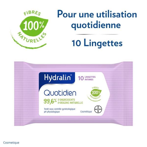 Hydralin Lingettes douces a l'extrait de lotus 10 lingettes