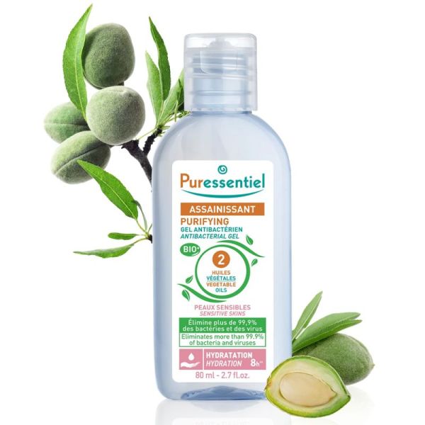 Puressentiel Gel Antibactérien Assainissant Peaux Sensibles 25 ml – Désinfection et hydratation 8h