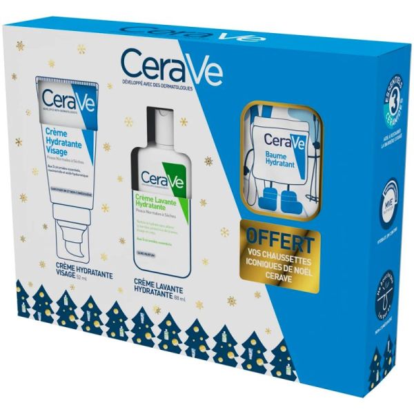CeraVe Coffret Noël - Crème Hydratante 52 ml + Crème Lavante 8 ml + Chaussettes OFFERTES