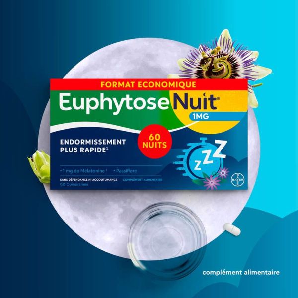 Euphytose Nuit Endormissement Plus Rapide 1mg - Sommeil de Qualité - 60 comprimés