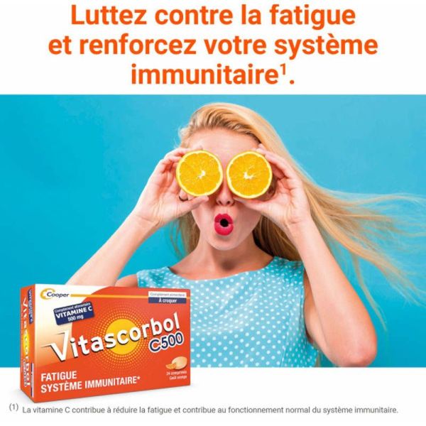 Vitascorbol Vitamine C 500mg - 24 Comprimés à Croquer Orange