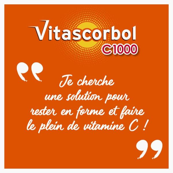 Vitascorbol Vitamine C 1000 - 2 x 20 Comprimés Effervescents - Réduit la Fatigue et Maintien le Système Immunitaire