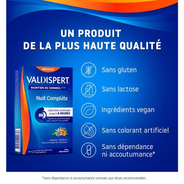 Valdispert Nuit Complète - 30 Comprimés - Favorise le Sommeil Profond, Sain, de Qualité