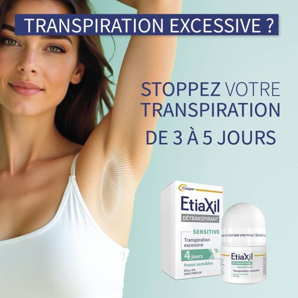 Etiaxil Détranspirant Peaux Sensibles Roll-On 15ml - Transpiration excessive des aisselles