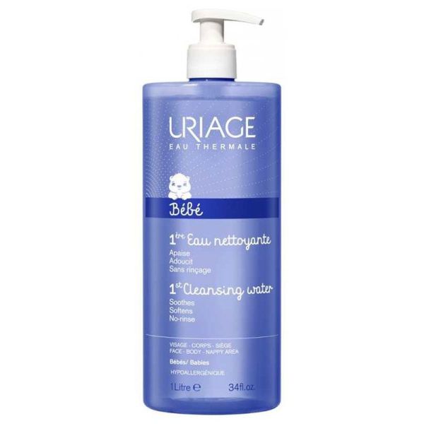 Uriage Bébé 1ère Eau Nettoyante - 1 L - Sans Rinçage, Visage, Corps & Siège