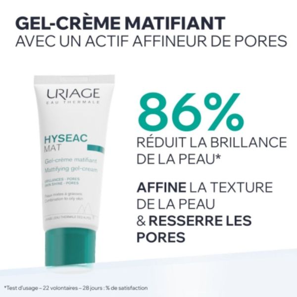 Uriage Hyséac Mat' Gel Crème matifiant 40 ml - Matifie, hydrate et resserre les pores