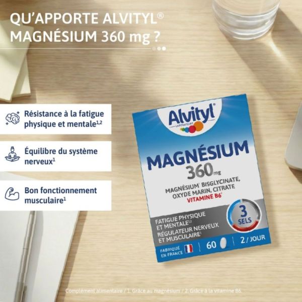 Alvityl Magnésium 360 mg Fatigue Physique et Mentale 60 comprimés - Régulateur nerveux et musculaire