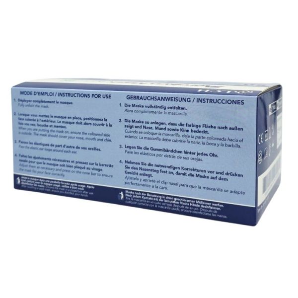 LCH Aérokyn Mask type IIR Boîte de 50 masques chirurgicaux - protection médicale haute filtration et anti-projection à 3 plis
