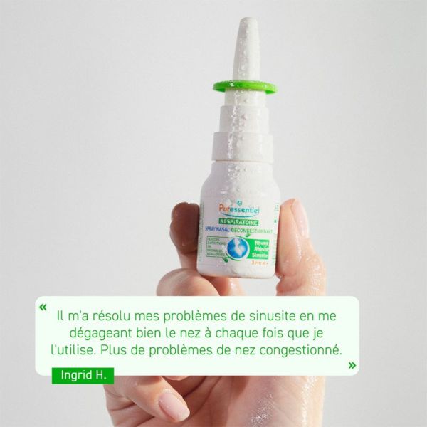 Puressentiel Respiratoire Spray Nasal Décongestionnant 15 ml – Dégage le nez, réduit l'écoulement et soulage en cas de rhume et d'allergies