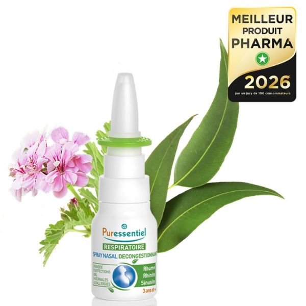 Puressentiel Respiratoire Spray Nasal Décongestionnant 15 ml – Dégage le nez, réduit l'écoulement et soulage en cas de rhume et d'allergies