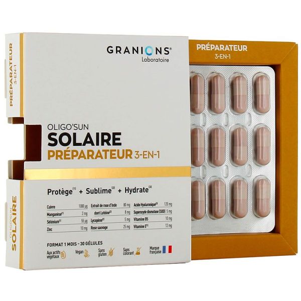 Granions Oligo'Sun - Préparateur Solaire 3 en 1 - Sublime et Hydrate la Peau - 60 comprimés