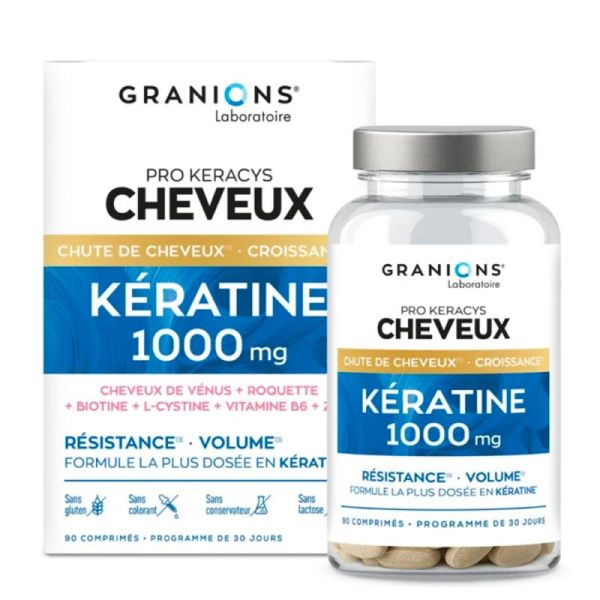 Granions Pro Keracys Cheveux Kératine Résistance et Volume - 90 comprimés - Force, densité et vitalité des cheveux