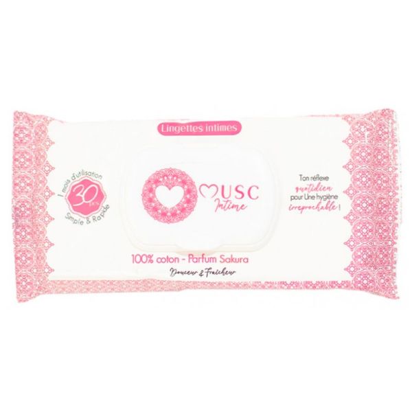 Musc Intime Lingettes Intimes - 30 lingettes - Parfum : Sakura - Fraîcheur intime délicate
