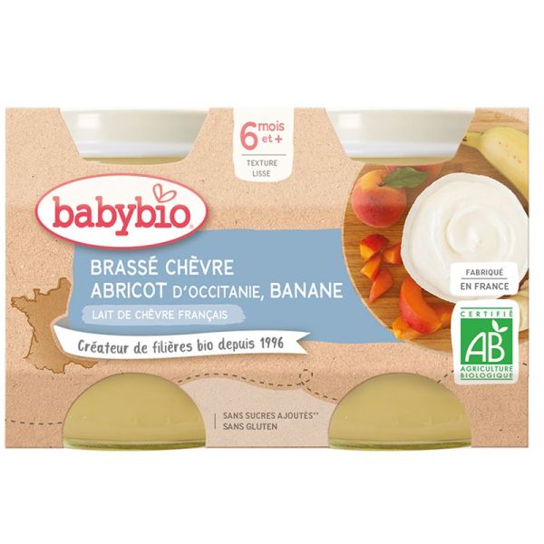 Babybio Brassé au Lait de Chèvre Abricot Banane +6m Bio - 2 x 130g