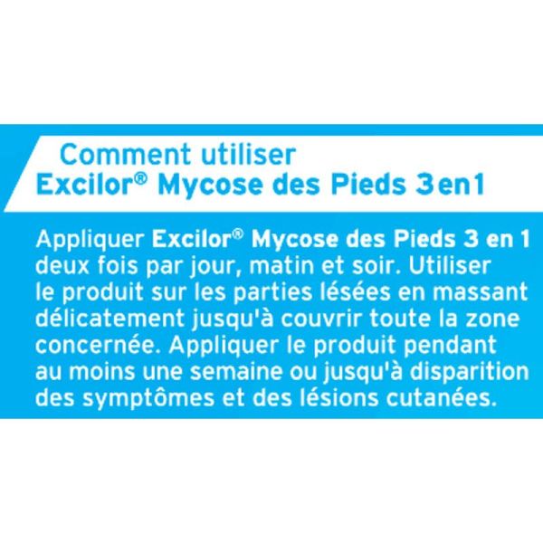 Excilor Mycose des Pieds 3 en 1 Crème - Traite les mycoses en 7 jours, soulage les démangeaisons, réduit les odeurs