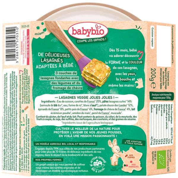Babybio Comme Les Grands Lasagnes Veggie Légumes Et Fromage De Chèvre Bio 200g - Le plaisir veggie