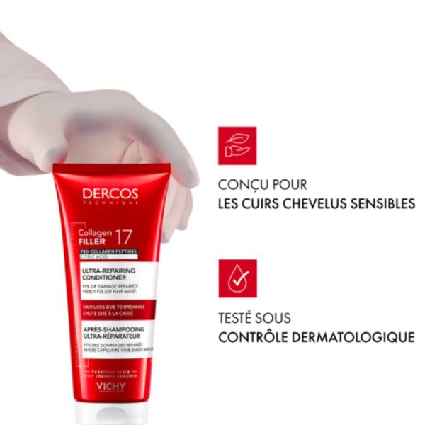 Vichy Dercos Collagen Filler 17 Après-Shampoing - 200ml - Fortifiant Réparateur Intense