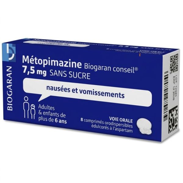 Biogaran Métopimazine Biogaran Conseil 7,5 mg Sans Sucre Boîte de 8 comprimés orodispersibles